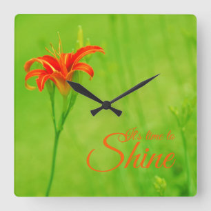 Relógio Quadrado Flor Vermelho "É hora de brilhar"