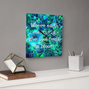 Relógio Quadrado Floral Abstrato Azul Turquesa Verde Personalizado