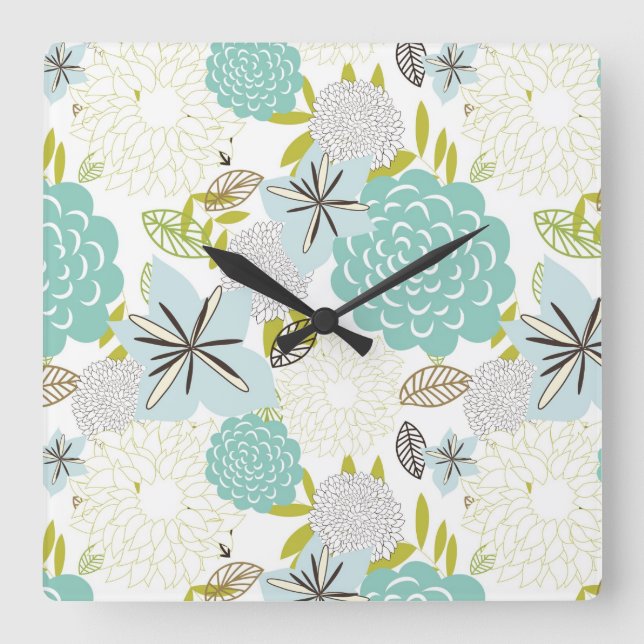 Relógio Quadrado Floral background 5 (Frente)