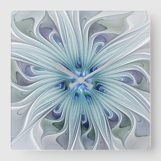 Relógio Quadrado Floral Beauty Abstrato Modern Blue Pastel Flower (Frente)