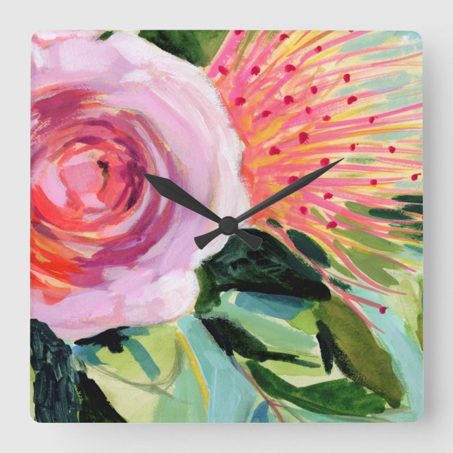 Relógio Quadrado Floral Brushy I (Frente)