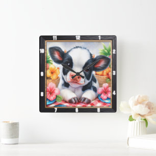 Relógio Quadrado Floral do Picnic do Vitelo Adorável