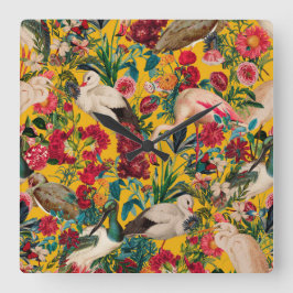RELÓGIO QUADRADO FLORAL E AVES XVIII
