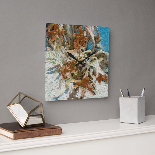 Relógio Quadrado Floral Exótico (Escritório)