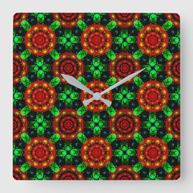 Relógio Quadrado Floral Modern Boho Elegant Abstract Pattern #504 (Frente)