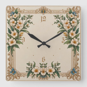Relógio Quadrado Flores Art Deco