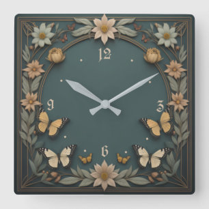 Relógio Quadrado Flores Art Deco