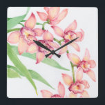 Relógio Quadrado Flores Cor-de-Água Rosa<br><div class="desc">Watercolor Pink Flowers Artista: Tim OToole</div>