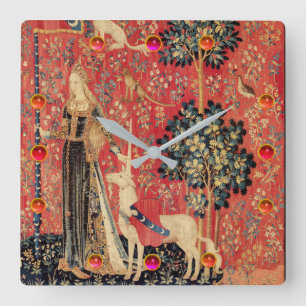 Relógio Quadrado Flores da fantasia da SENHORA E do UNICÓRNIO,
