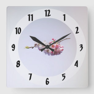 Relógio Quadrado Flores de cereja em uma ramificação
