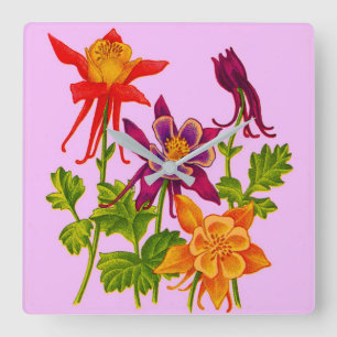 Relógio Quadrado flores de columbina