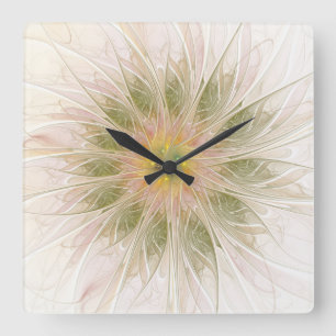 Relógio Quadrado Flores de fantasia fractal suaves e tenra