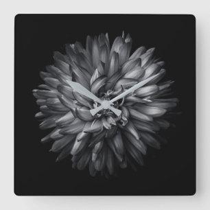 Relógio Quadrado Flores De Quintal Em Preto E Branco 20