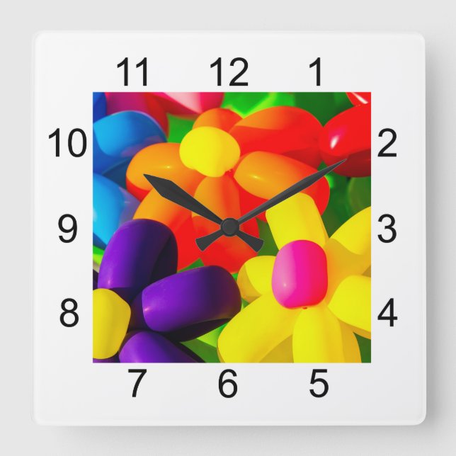 Relógio Quadrado Flores de Toy Balloon (Frente)