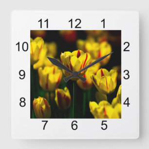 Relógio Quadrado Flores de tulipas amarelas
