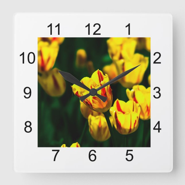 Relógio Quadrado Flores de tulipas amarelas (Frente)