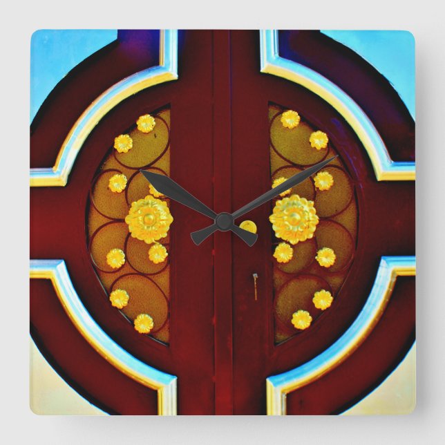 Relógio Quadrado Flores Douradas (Frente)