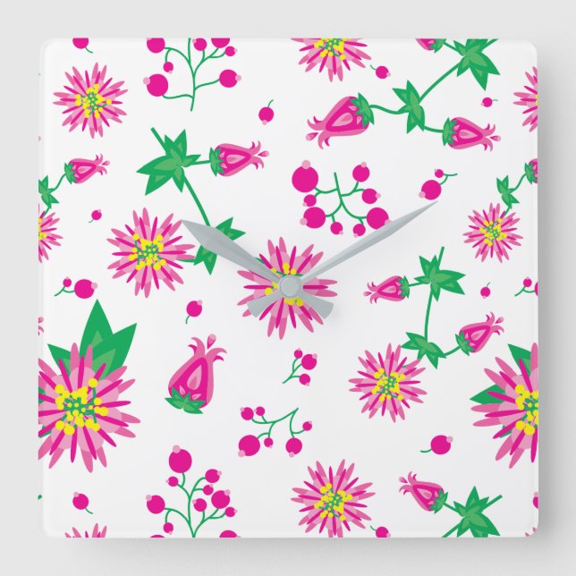 Relógio Quadrado Flores e Berries (Frente)
