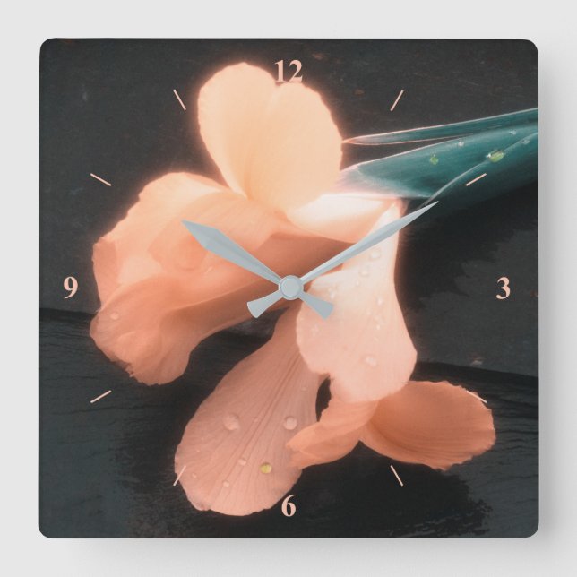 Relógio Quadrado Flores no Slate, versão 4 (Frente)
