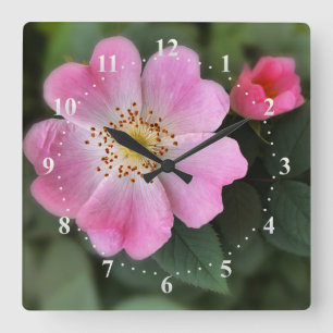 Relógio Quadrado flores rosa