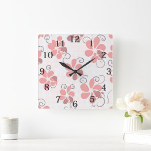 Relógio Quadrado Flores Rosa Boho