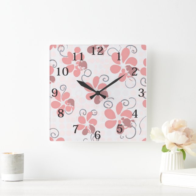 Relógio Quadrado Flores Rosa Boho (Lar)