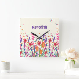 Relógio Quadrado Flores Selvagens Lindo Trendência Personalizada In