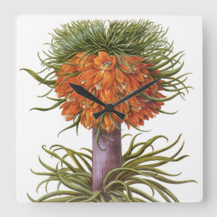 Relógio Quadrado Flores Vintage de Fritillaria Laranja Basilius Bes