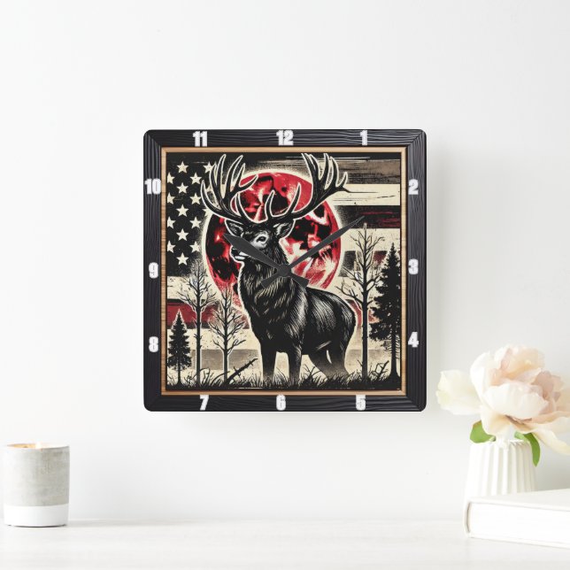 Relógio Quadrado Floresta de Veado Majestosa Natureza (Lar)