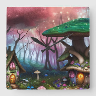 Relógio Quadrado Floresta Encantada Dreamscape Mushroom Fantasy Fai