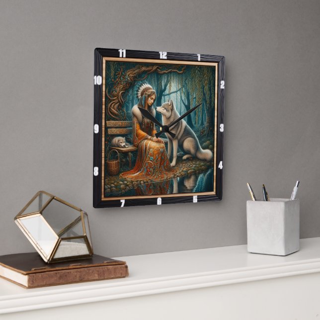 Relógio Quadrado Floresta Nativa Indiana: Um Momento de Estilidade (Escritório)