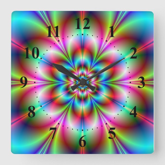Relógio Quadrado Flower Power Wall Clock (Frente)