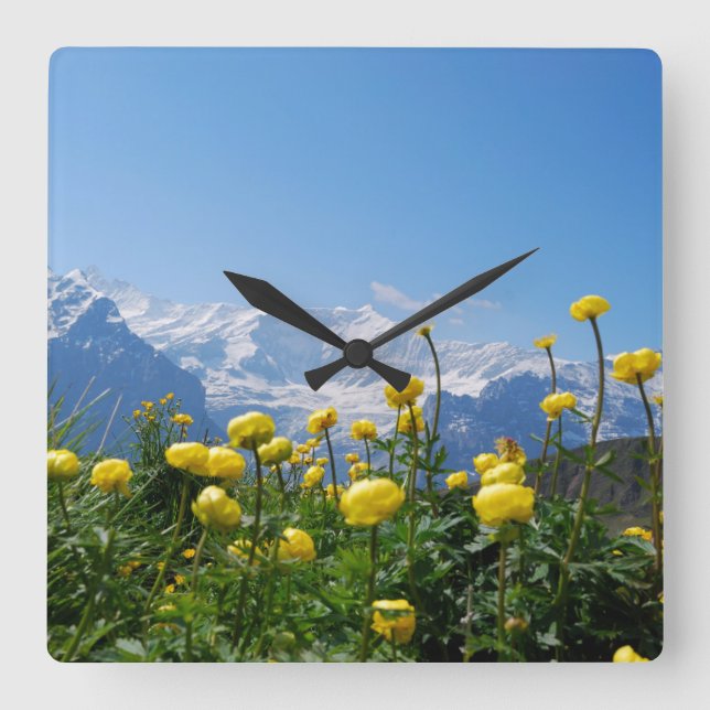 Relógio Quadrado Flowers | Eiger Monch Swiss Alps (Frente)
