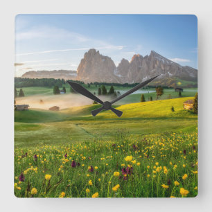 Relógio Quadrado Flowers Spring Alpe di Siusi Langkofel
