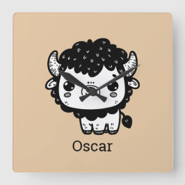 Relógio Quadrado Fluffy Bison Baby - Kawaii Fazenda Arte Animal