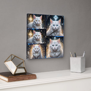 Relógio Quadrado Fluffy Persian Cat Photo Collage,
