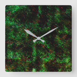Relógio Quadrado Flutuação das manchas escuras em verde-vivo e verm