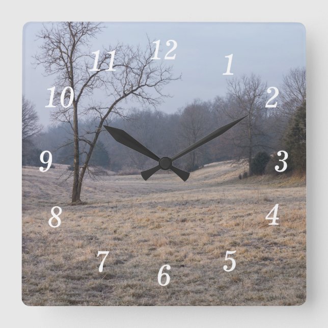 Relógio Quadrado Foggy Meadow Wall Clock (Frente)