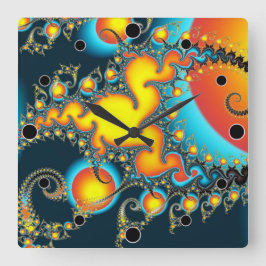 Relógio Quadrado Fogo Burst Colorida Arte Fractal Moderna