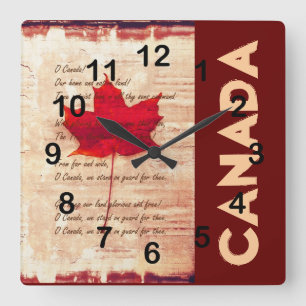Relógio Quadrado folha de bordo canadense vermelha com athem Canad