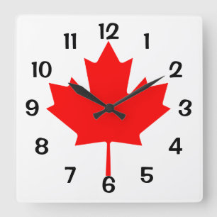 Relógio Quadrado Folha de Bordo Vermelho do Canadá