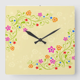 Relógio Quadrado Folha Decor 1 Wall Clocks e opções numéricas