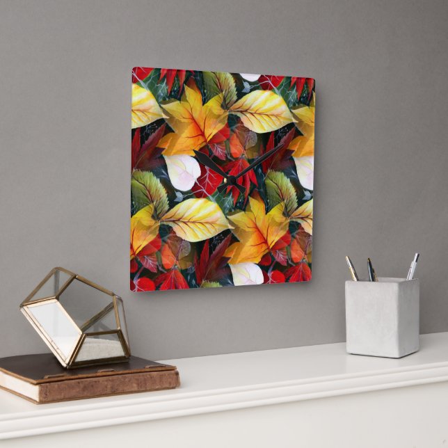 Relógio Quadrado Folhagem de outono efemeral em Negrito Vívido de A (Escritório)