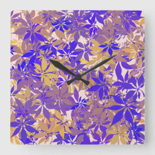 Relógio Quadrado Folhas de Castanha Azul Roxo e Bronze