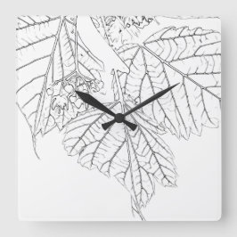 Relógio Quadrado Folhas de madeira
