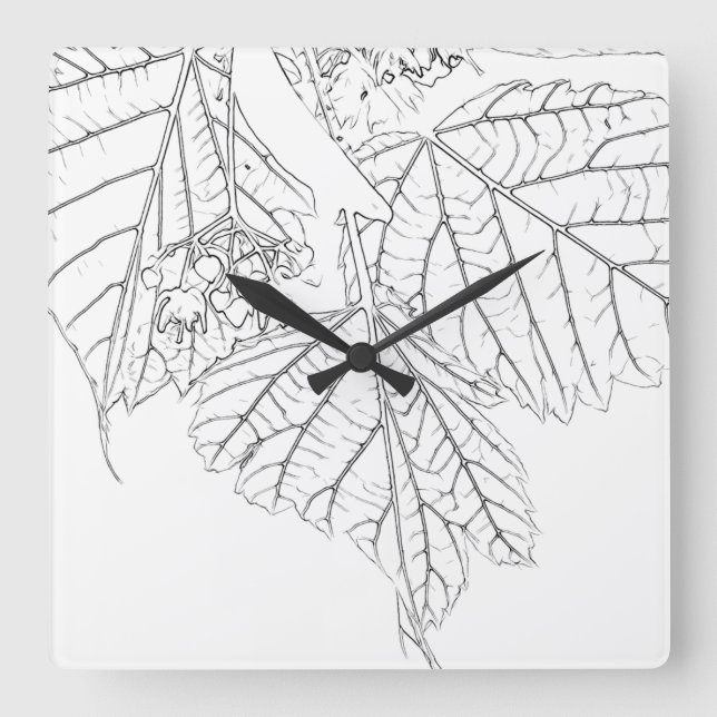 Relógio Quadrado Folhas de madeira (Frente)