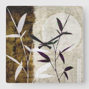 Relógio Quadrado Folhas de outono de Lua de Bambu Marrom