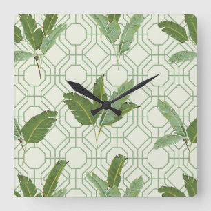 Relógio Quadrado Folhas de palmeira tropicais