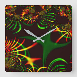 Relógio Quadrado Folhas verdes e curvas amarelas coradas pelo fogo