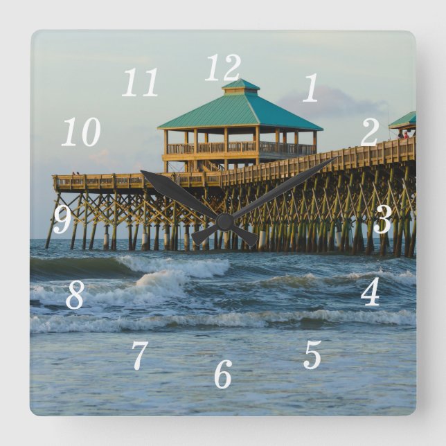 Relógio Quadrado Folly Pier Morning Wall Clock (Frente)